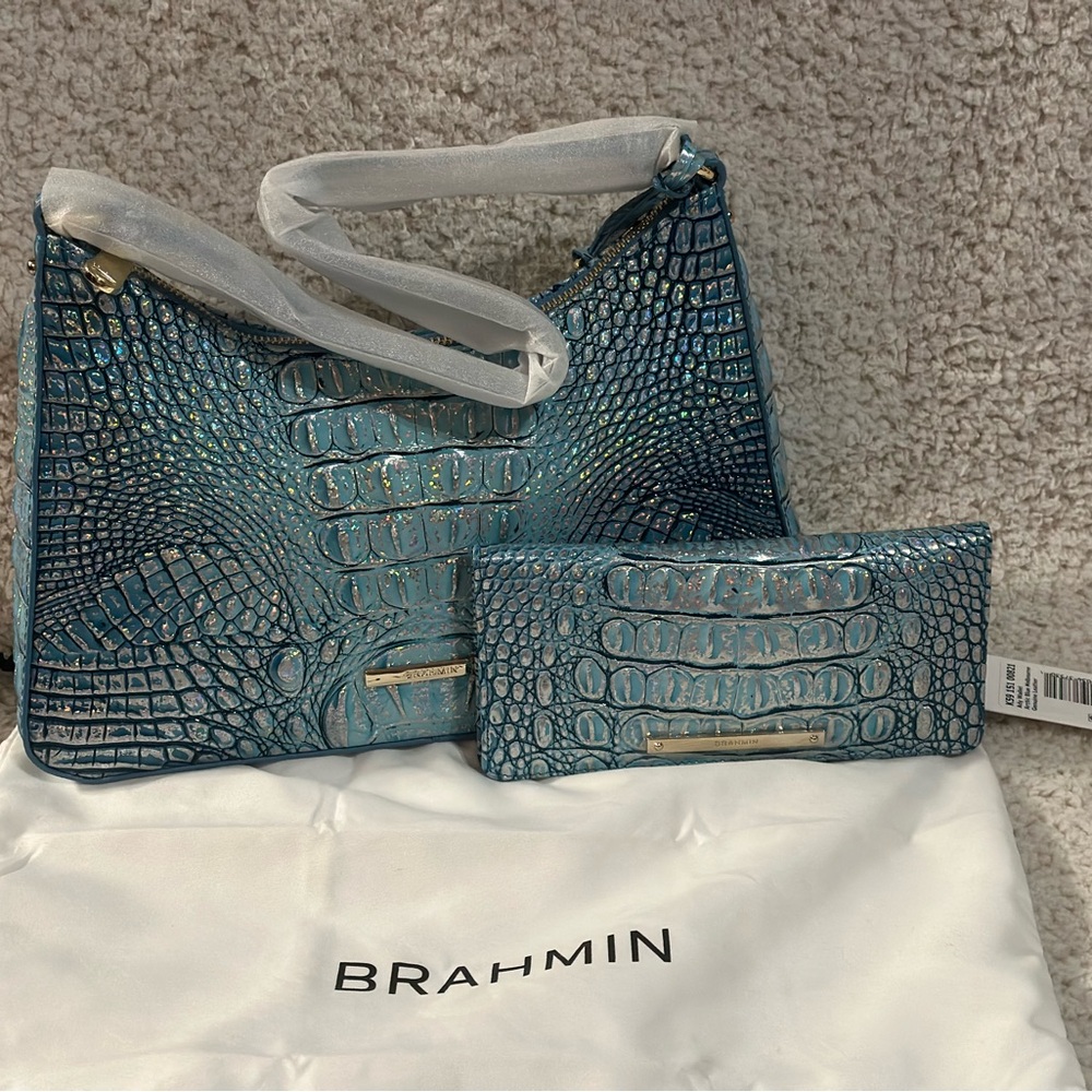 Arctic Blue Brahmin purse and matching wallet